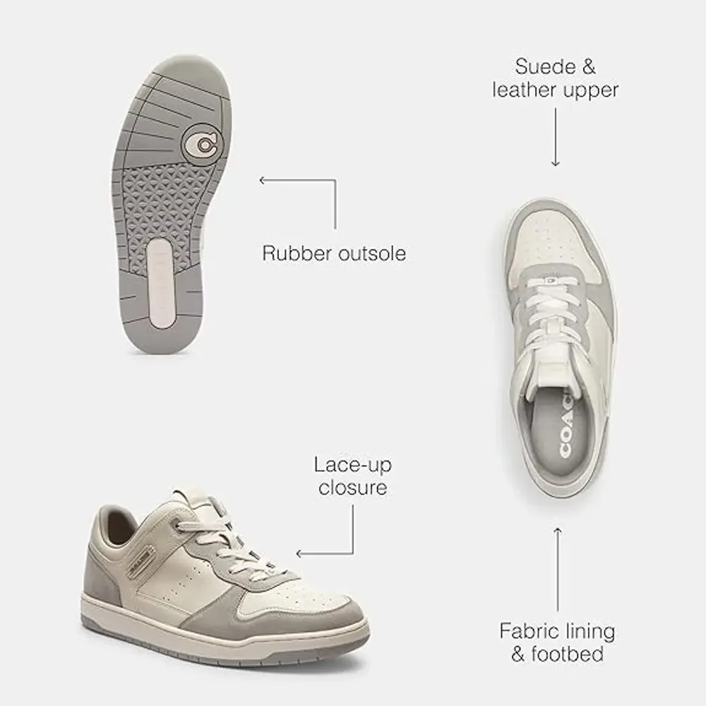 Coach Mixed C201 Material Women's Sneaker Suede Low Top Chalk Dove Grey 8 B